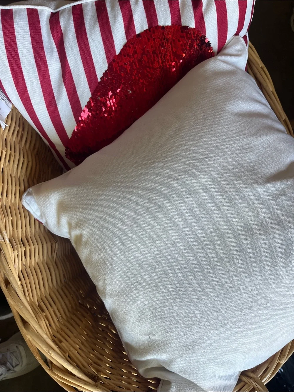 Red Sequin Heart Stripe Decorative Pillow - Home Holiday